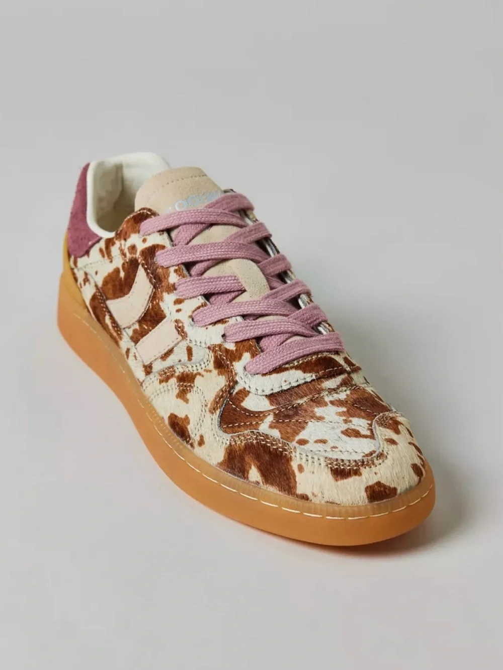 Coolway Women's Suede Leather Cream and Brown Cow Print Sneakers New Size US 6 - Picture 1 of 11